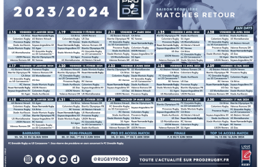Calendrier de la saison 2023 - 2024 - Stade Montois Rugby - Landes