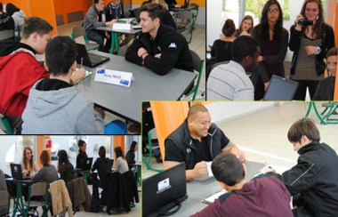 Visite de joueurs du Stade Montois Rugby au forum des métiers au collège Val d'Adour de Grenade sur l'Adour